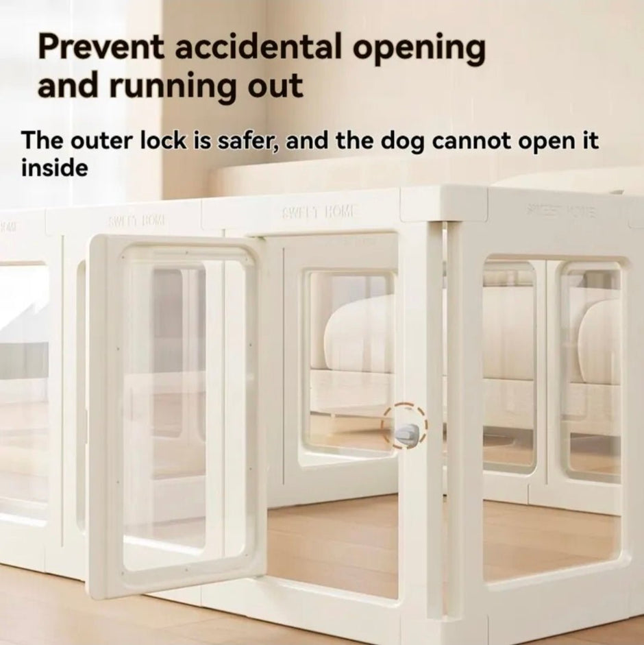 Pet playpen door panel with outer safety lock