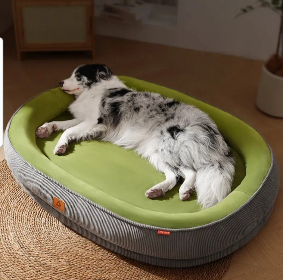 Soft washable pet sofa bed grey with green cushion