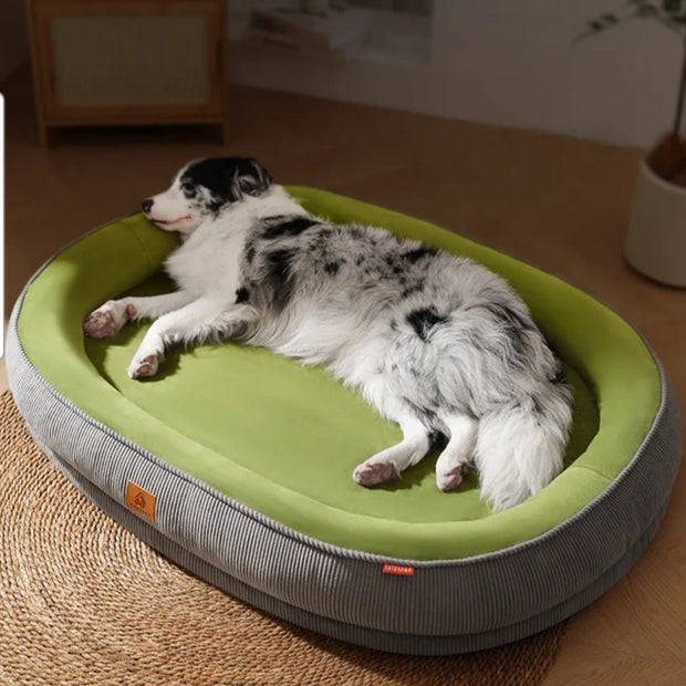 Soft washable pet sofa bed grey with green cushion