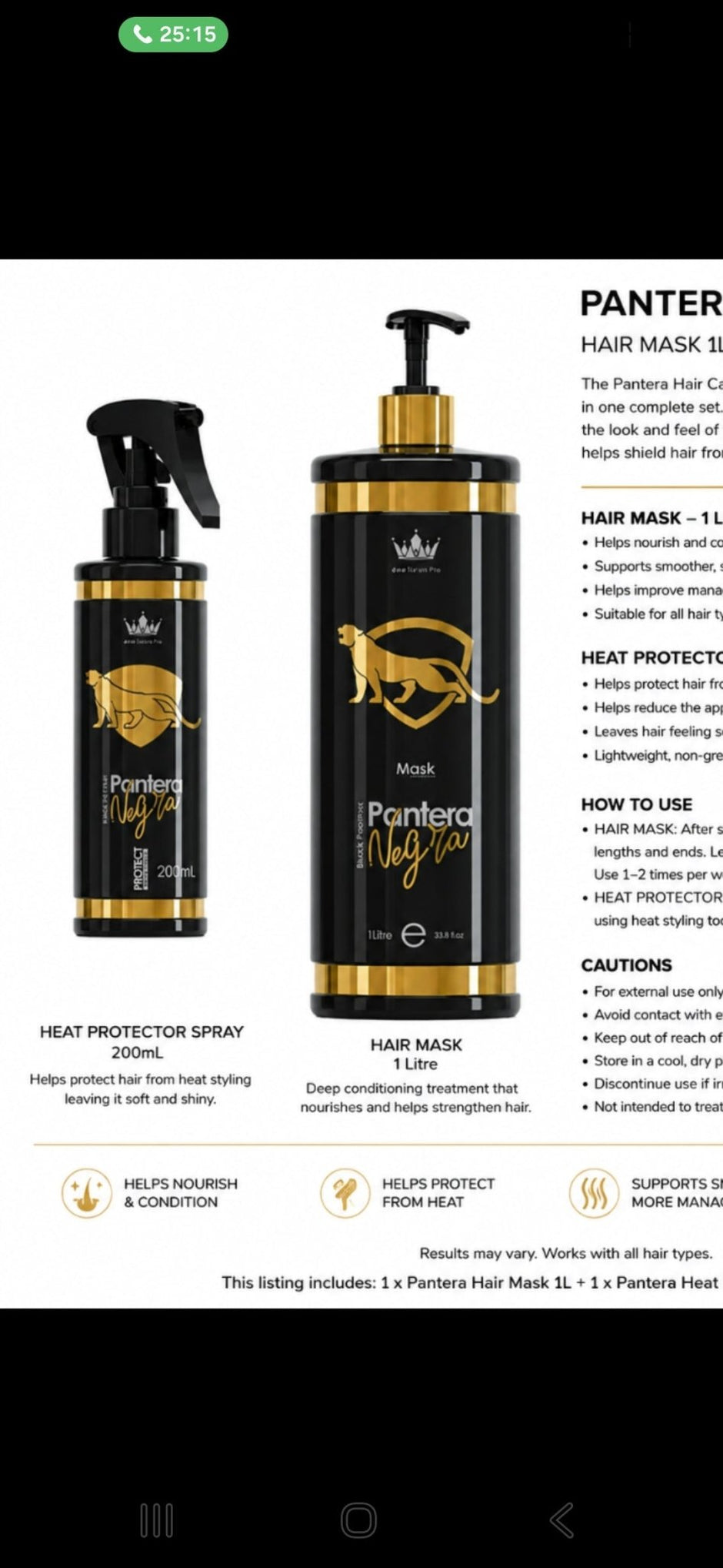 Pantera Negra Hair Mask and Heat Protector Spray product details