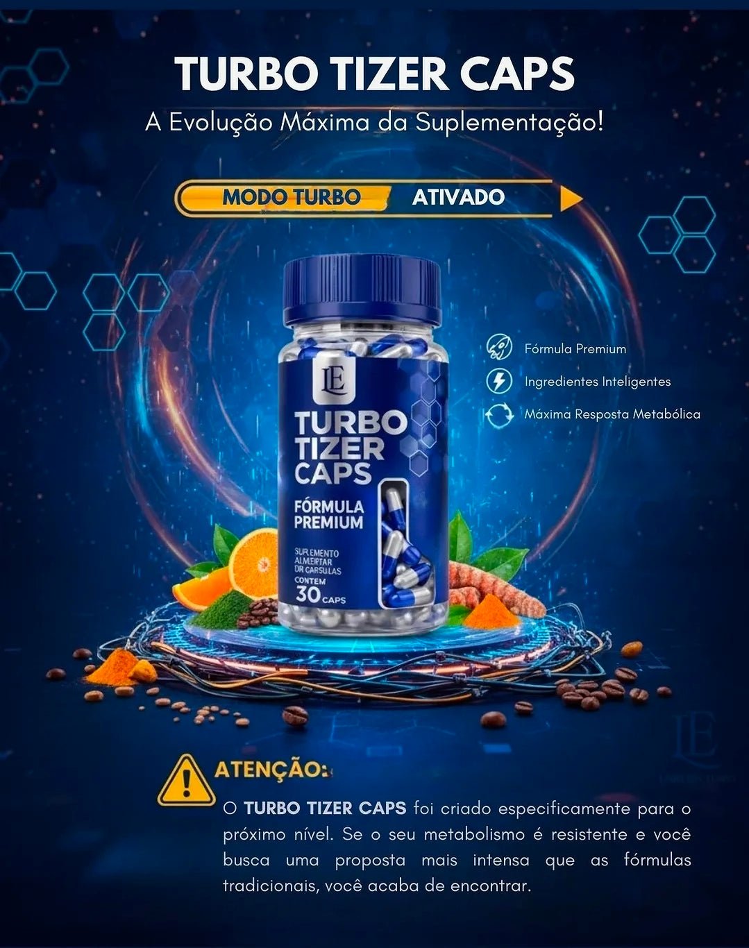 Turbo Tizer Caps food supplement bottle